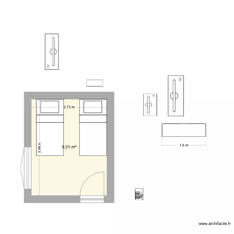 CHAMBRES ENFANTS 2 bureaux. Plan de 1 pièce et 10 m² CHAMBRES ENFANTS 2 bureaux. Plan de 1 pièce et 10 m²