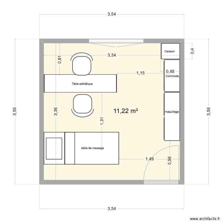salle esthetique océane. Plan de 1 pièce et 11 m2
