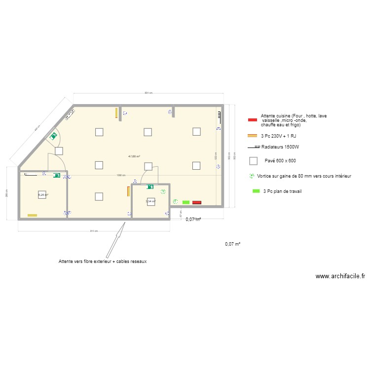 Plan TAM ELEC. Plan de 3 pièces et 57 m2