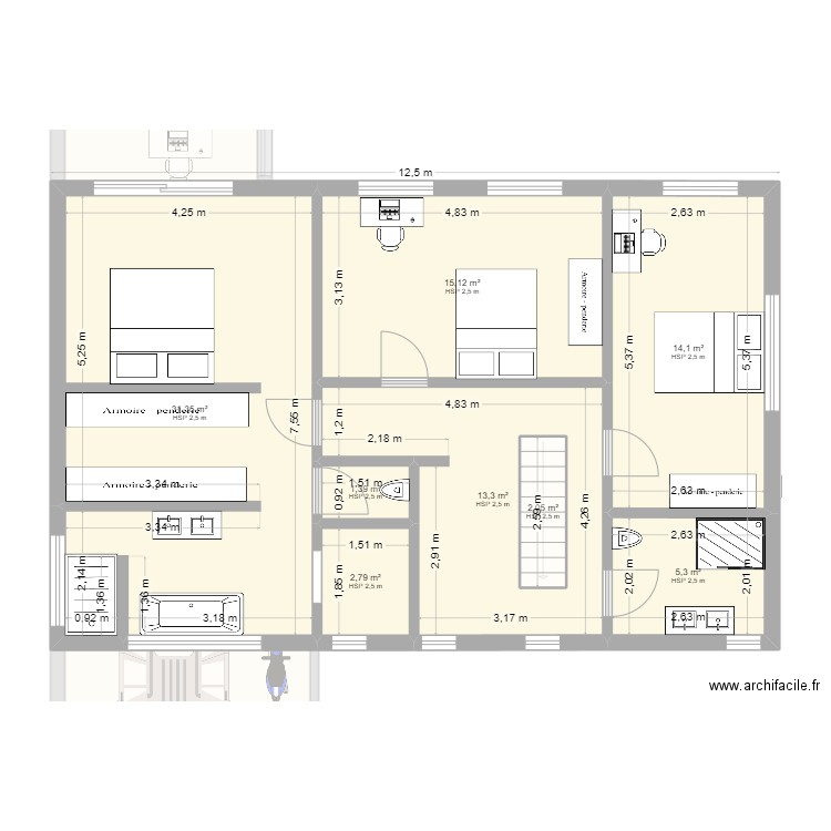 Messe 4 07042025. Plan de 13 pièces et 199 m2