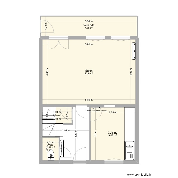 Peutrat. Plan de 7 pièces et 91 m2