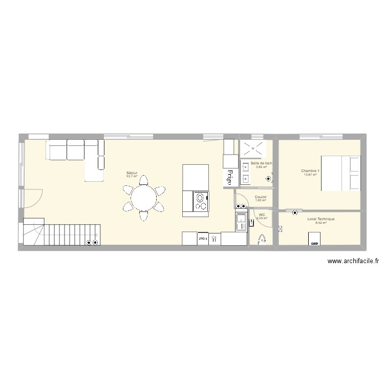 Villa 3 vide RDC. Plan de 6 pièces et 81 m2