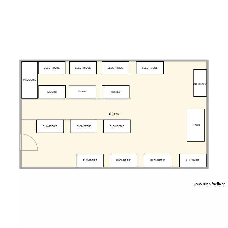 plan atelier. Plan de 1  et 46 m²