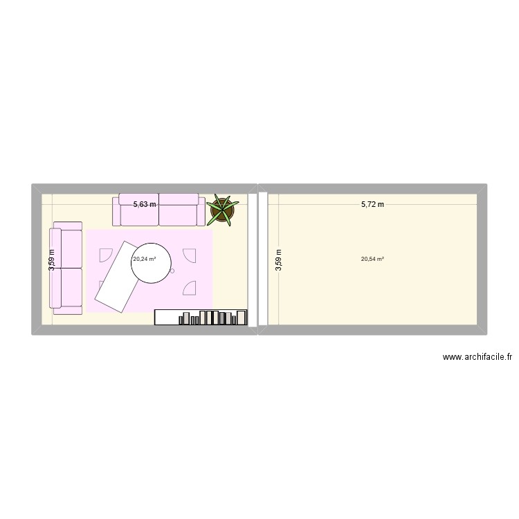 institut. Plan de 2 pièces et 41 m2