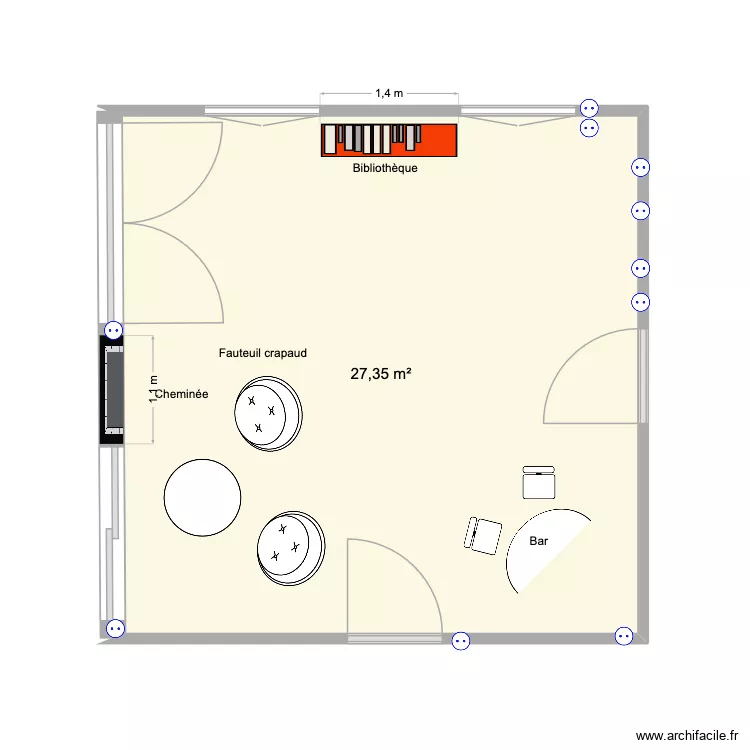 Salle commune. Plan de 1  et 27 m²