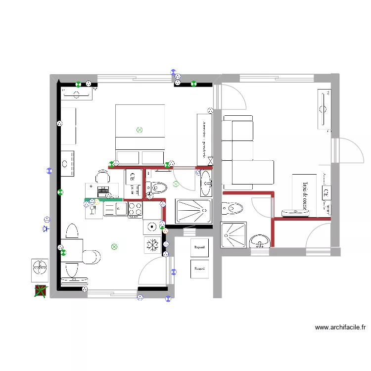 Chambre 7 - Chambre 6 - V5 - Electricit&eacute;. Plan de 