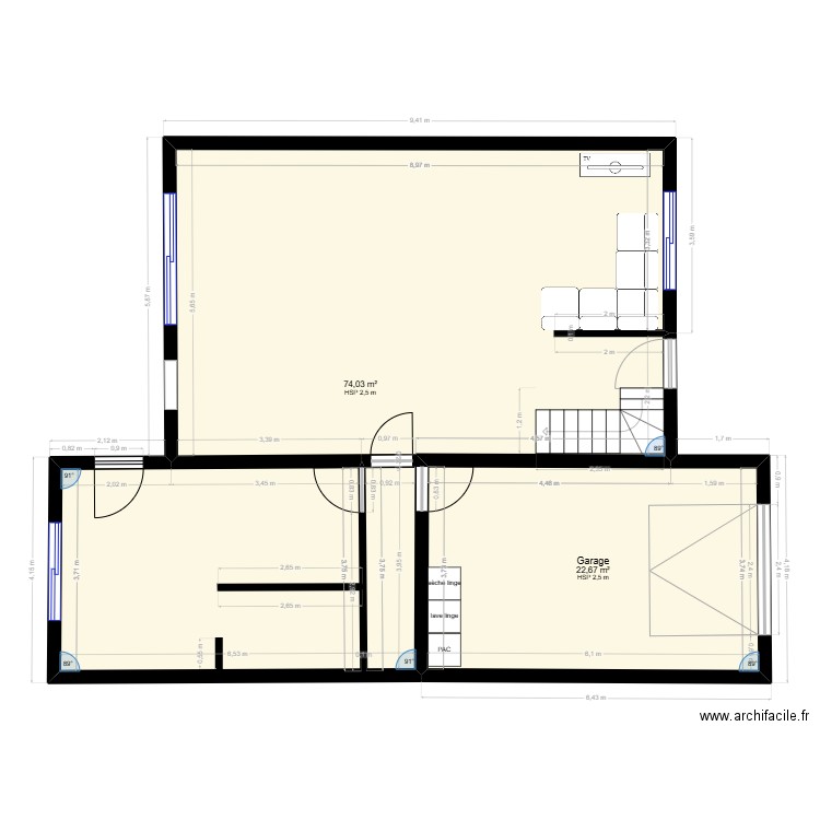 plan1. Plan de 2 pièces et 97 m2