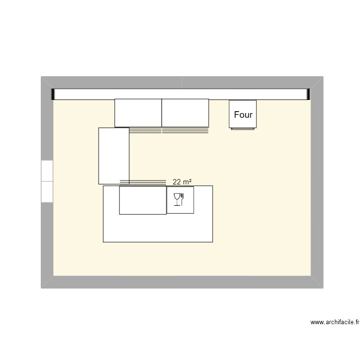 Cerf.cuisine. Plan de 1 pièce et 22 m2