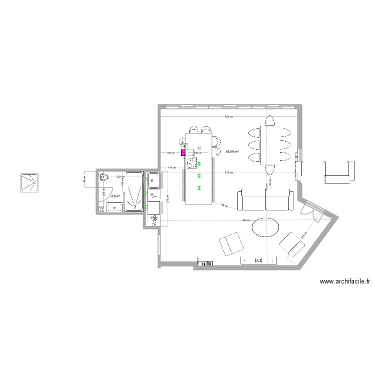 the party lØVE 4. Plan de 2 pièces et 61 m2