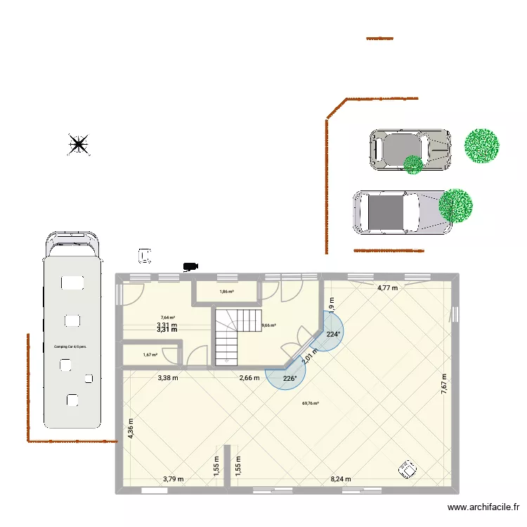 Haillot+ terrasse. Plan de 5  et 91 m²