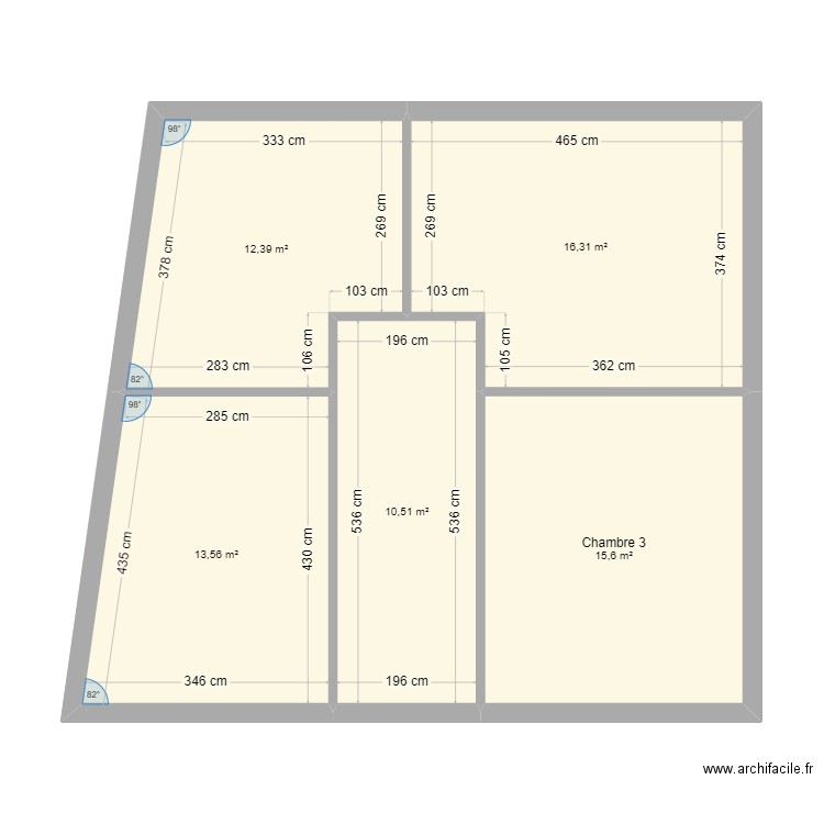 étage visé version 1.0. Plan de 5 pièces et 68 m2