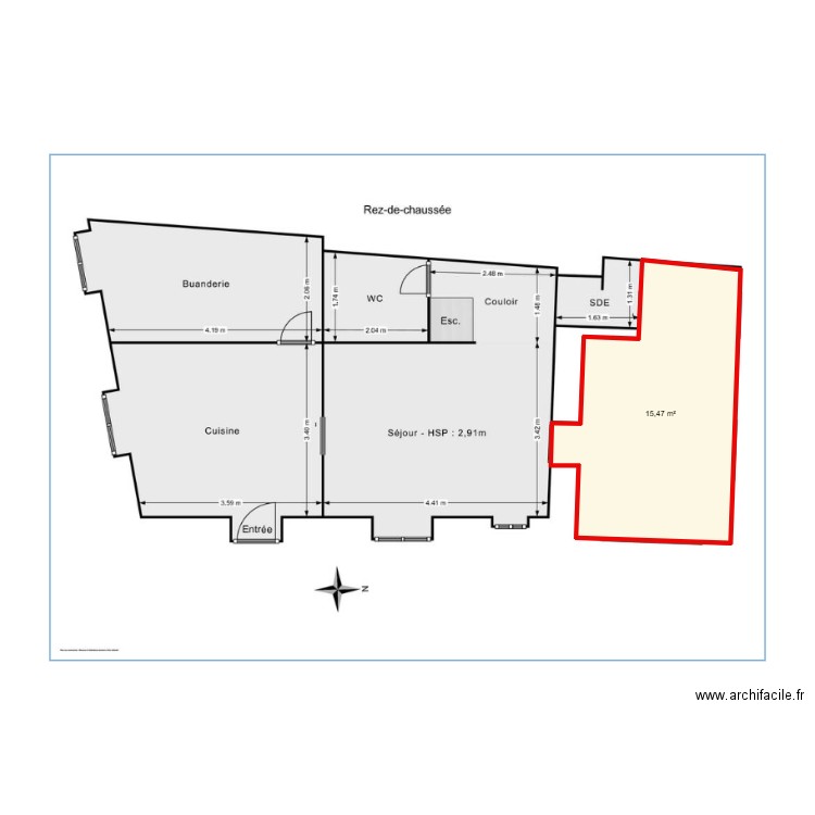 CH RDC M2. Plan de 1 pièce et 15 m2