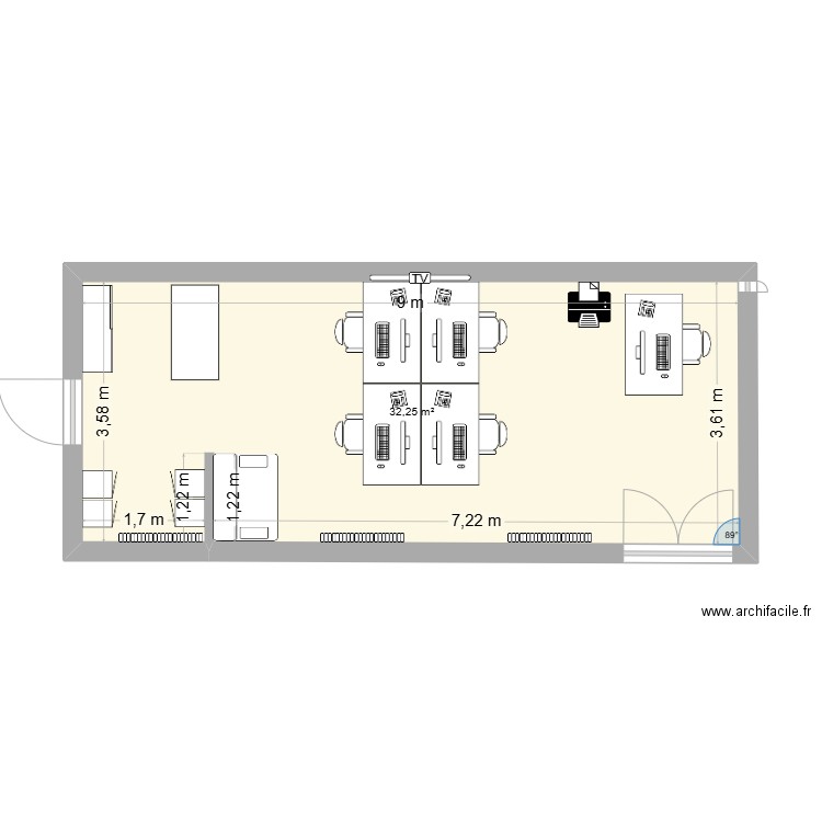 Gestion des lits. Plan de 1 pièce et 32 m2