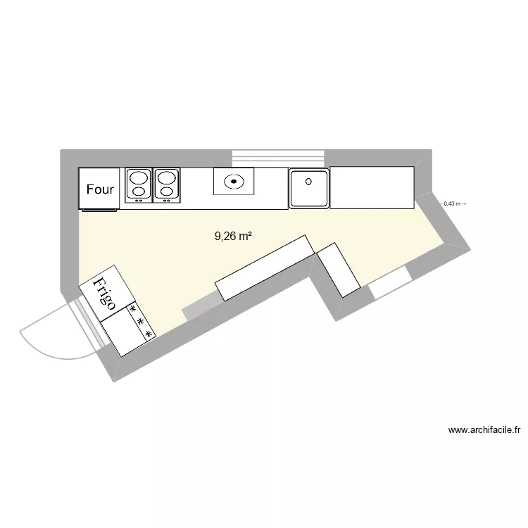 cuisine kennedy originale. Plan de 1  et 9 m²