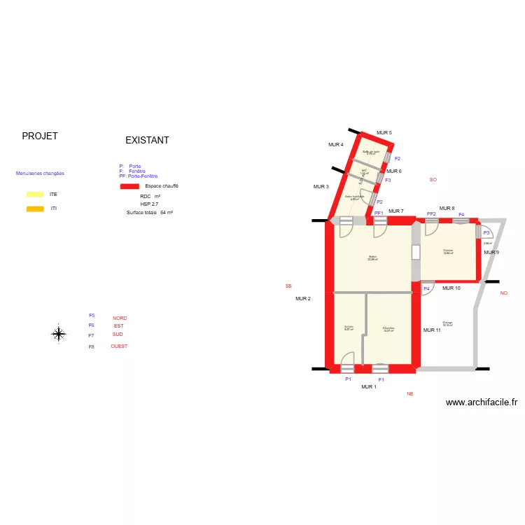 FETIVEAU_ Existant. Plan de 9  et 85 m²