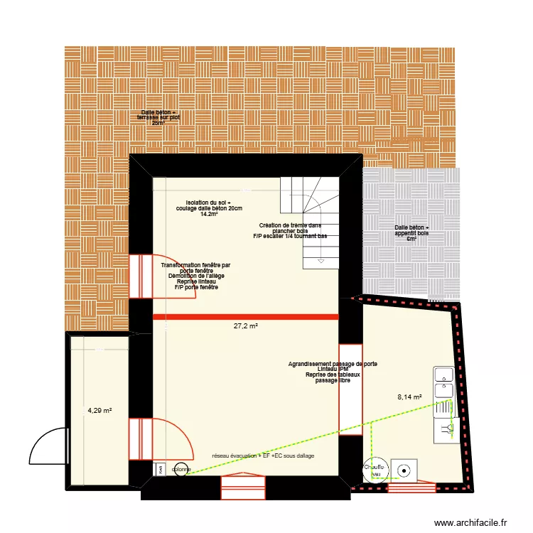Plan RDC SCI des champs - ma&ccedil;onnerie. Plan de 3  et 40 m²