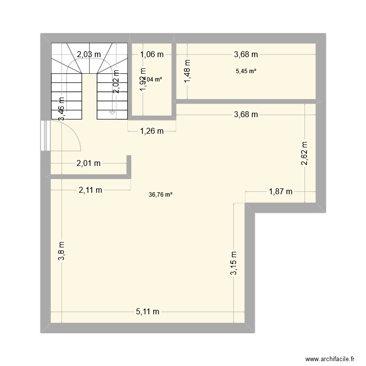 Plan DAN R+1. Plan de 3 pièces et 44 m2