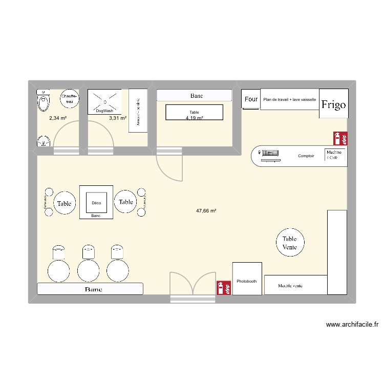 Plan 2D Caf&eacute;. Plan de 0 pièce et 0 m2