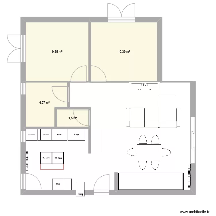 MaisonGujan. Plan de 4 pièces et 26 m²