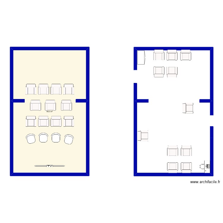 Ciné-club. Plan de 1 pièce et 69 m2