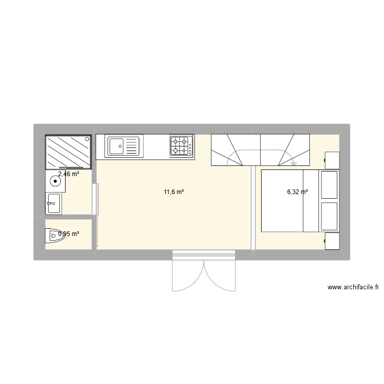 tiny. Plan de 4 pièces et 21 m2