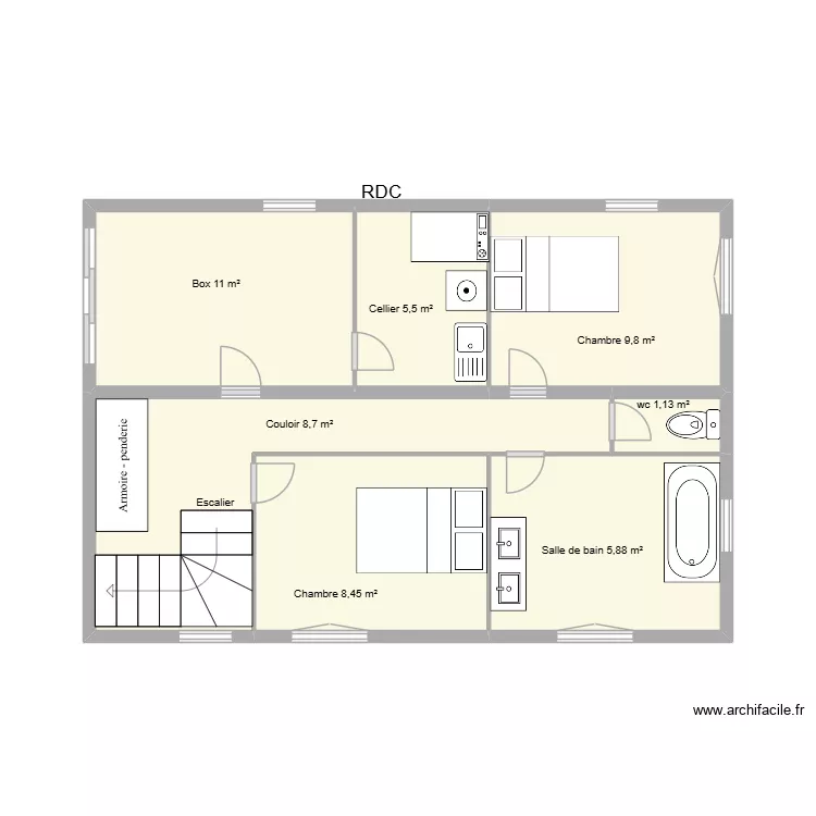 rdc Marchais. Plan de 7  et 32 m²