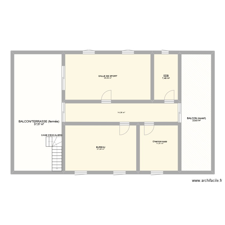 Toit terrasse. Plan de 7 pièces et 143 m2