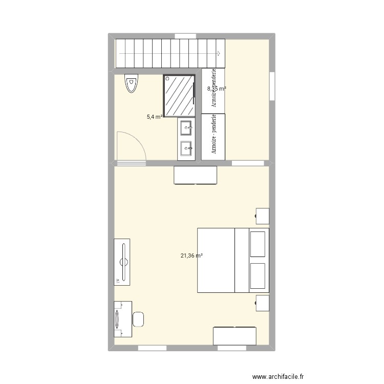Gaujac Top floor. Plan de 3 pièces et 35 m2
