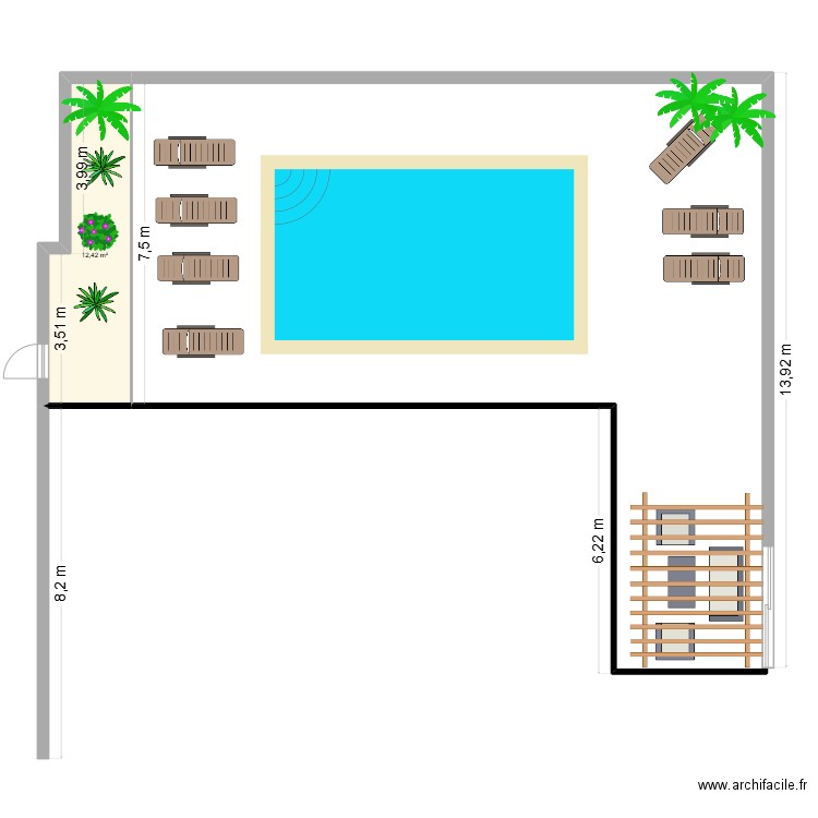 PISCINE. Plan de 1 pièce et 12 m2