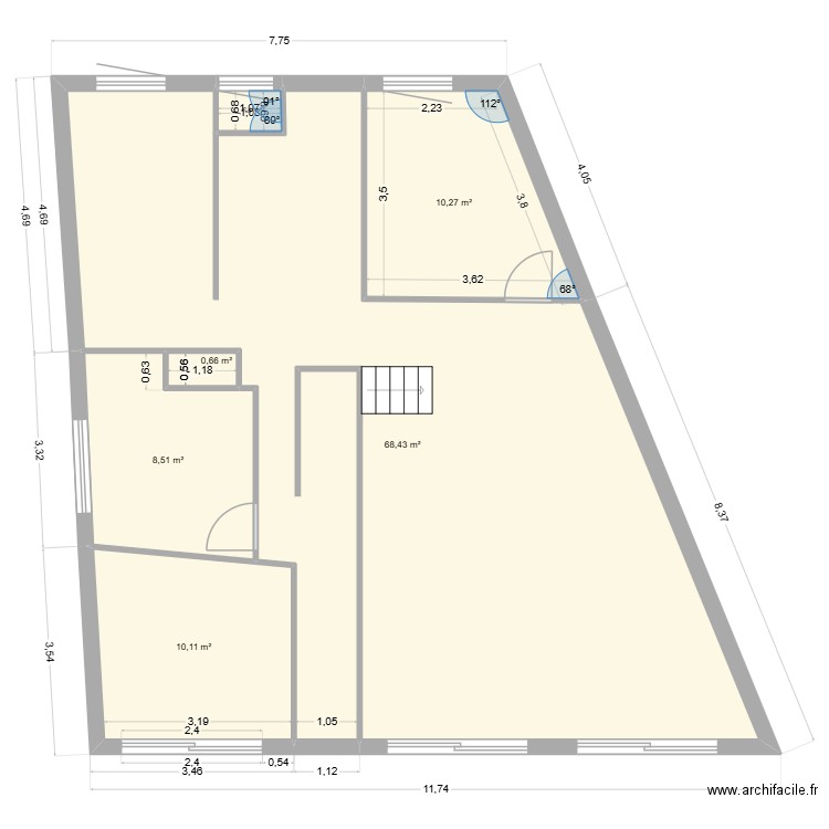 ETAGE AVANT TRAVAUX. Plan de 6 pièces et 99 m2