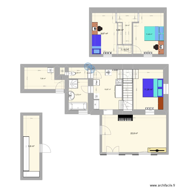 12RR-SMH_Amenagement_2. Plan de 14 pièces et 101 m2