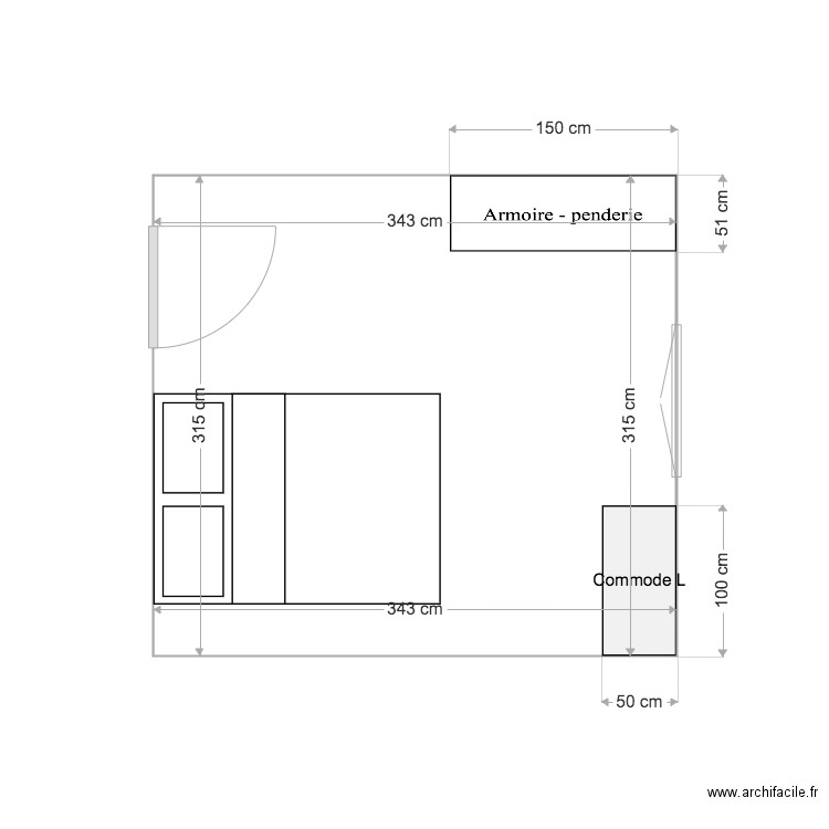 Chambre Cancale. Plan de 1 pièce et 11 m2