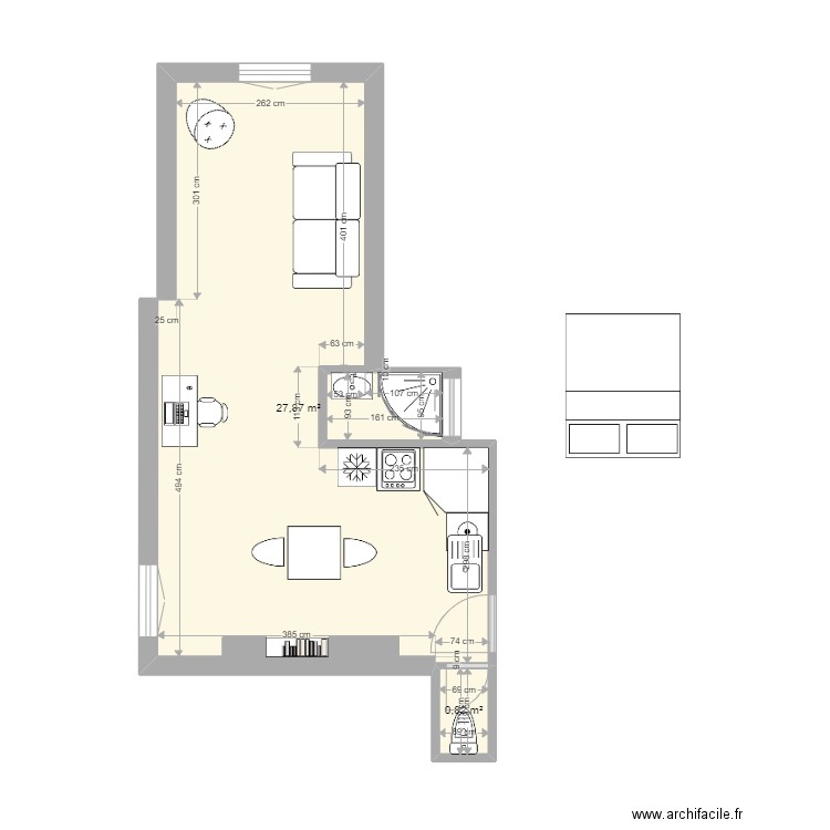 Chabrol mezzanine en studio 3. Plan de 2 pièces et 29 m2