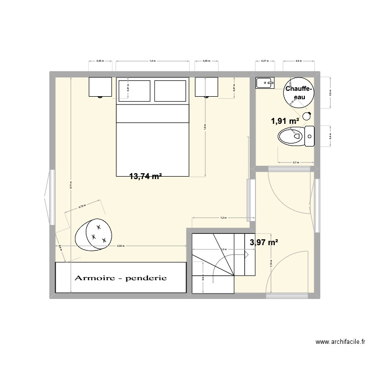 CHAMBRE ERIC PLAN 5. Plan de 3 pièces et 20 m2