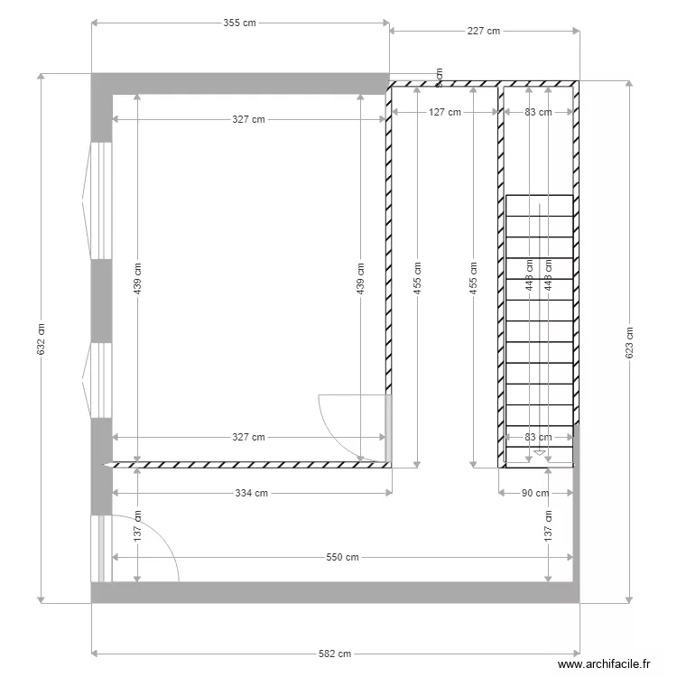 Chambre agrandie. Plan de 