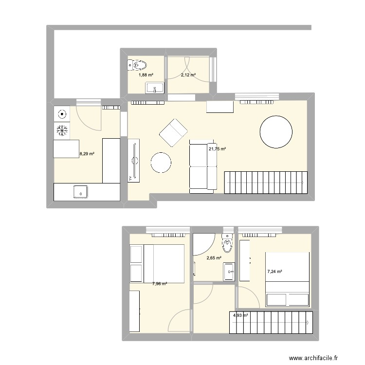 maison. Plan de 8 pièces et 53 m2