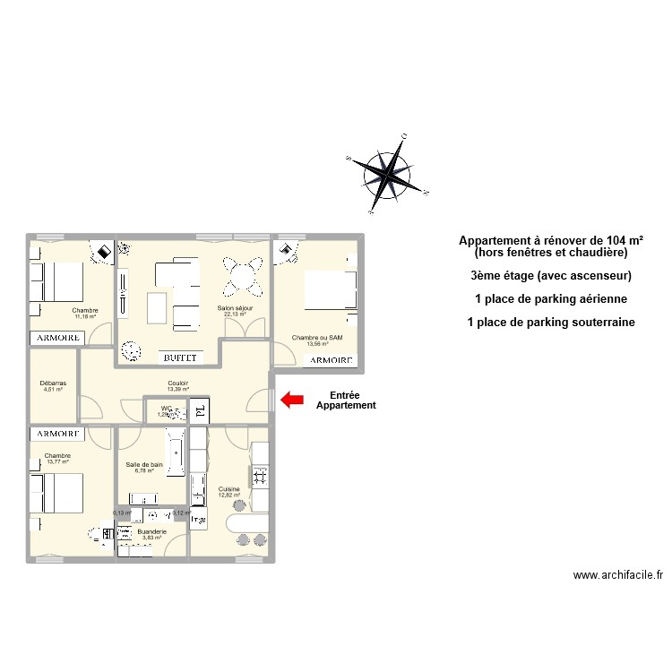 LAISSUS. Plan de 13 pièces et 104 m2