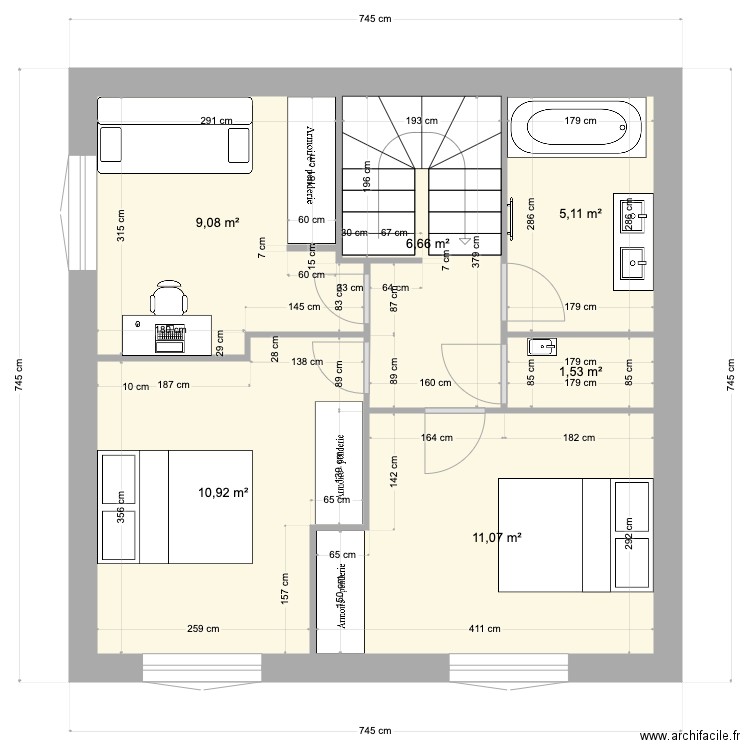 Etage 745. Plan de 6 pièces et 44 m2