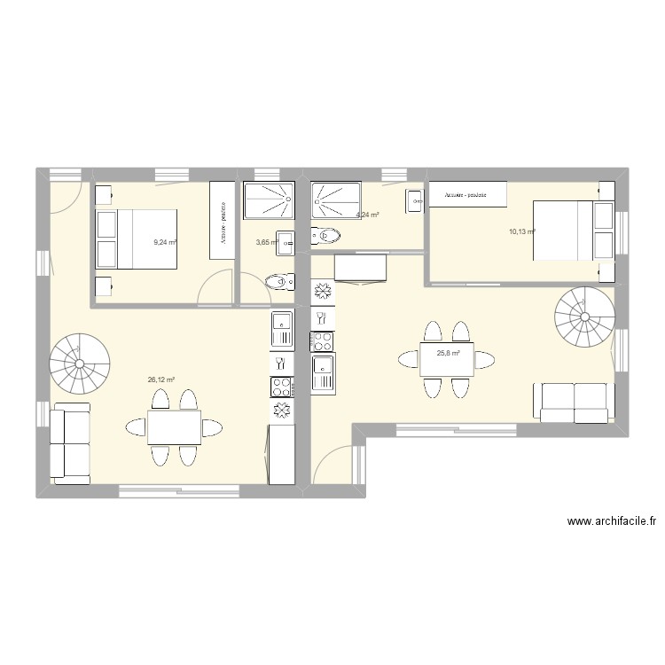 Porcilara option 1. Plan de 6 pièces et 79 m2