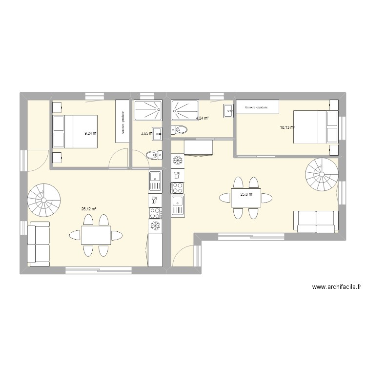 Porcilara option 1. Plan de 6 pièces et 79 m2