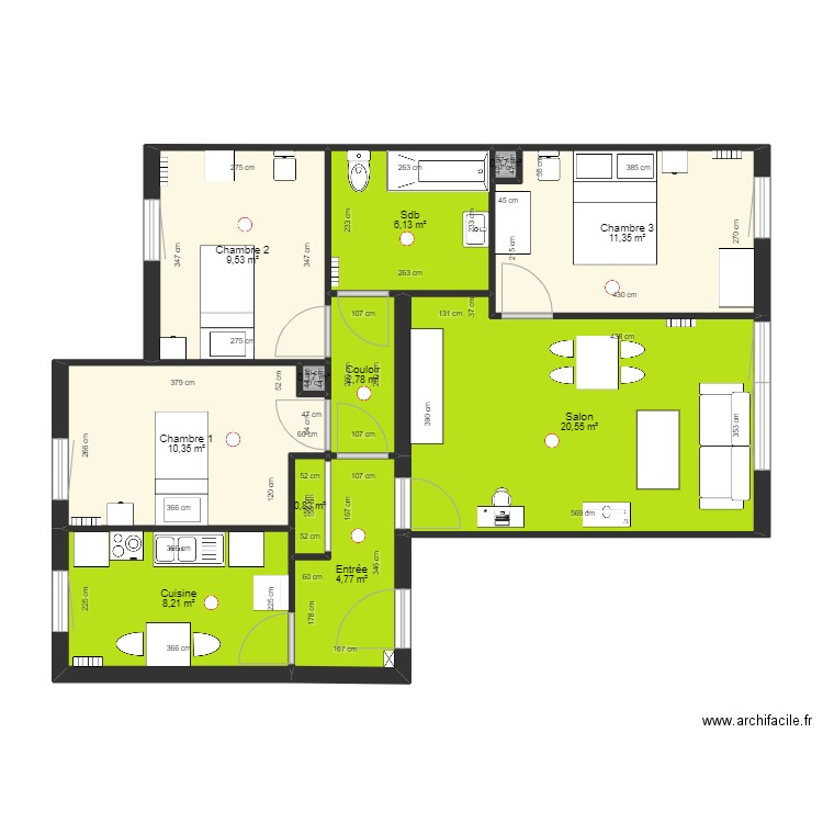 LADAPT 70. Plan de 11 pièces et 75 m2