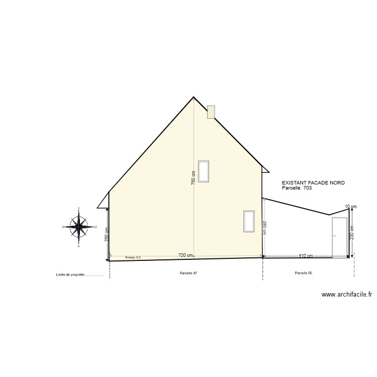 facade nord existant. Plan de 0 pièce et 0 m2