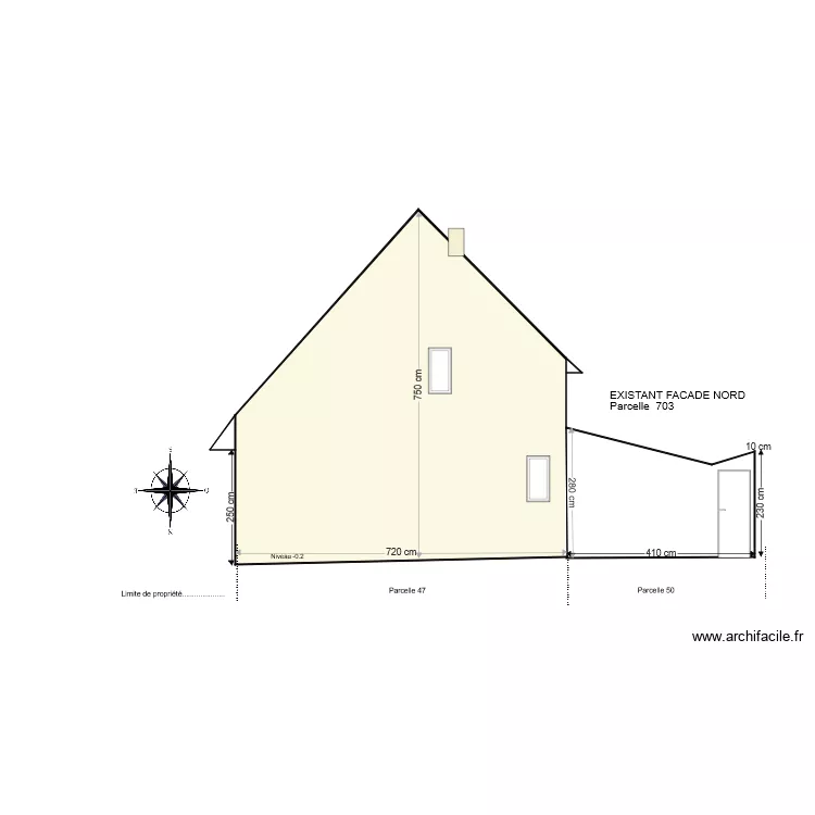 facade nord existant. Plan de 