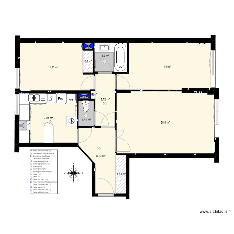 Appart_Non_Meublé. Plan de 13 pièces et 73 m2