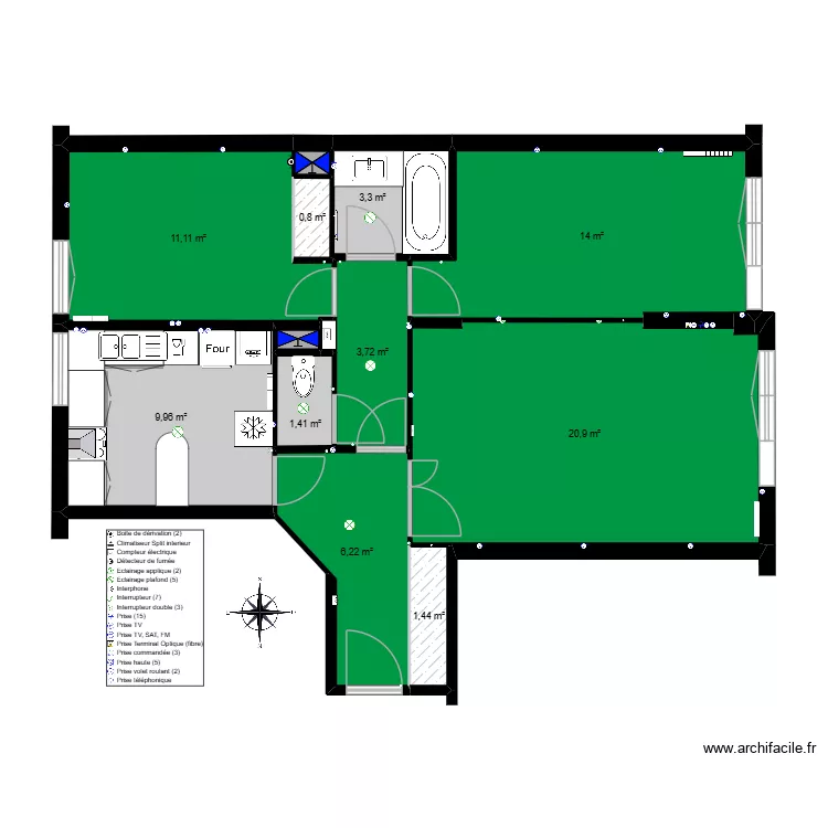 Appart_Non_Meubl&eacute;. Plan de 13  et 73 m²
