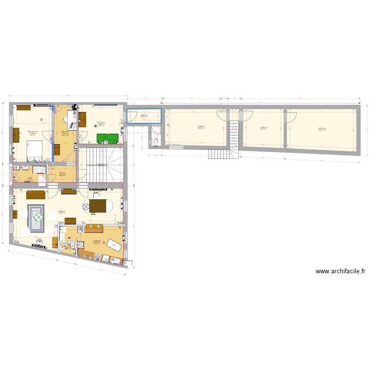 Etage+aile Full v1. Plan de 13 pièces et 178 m2