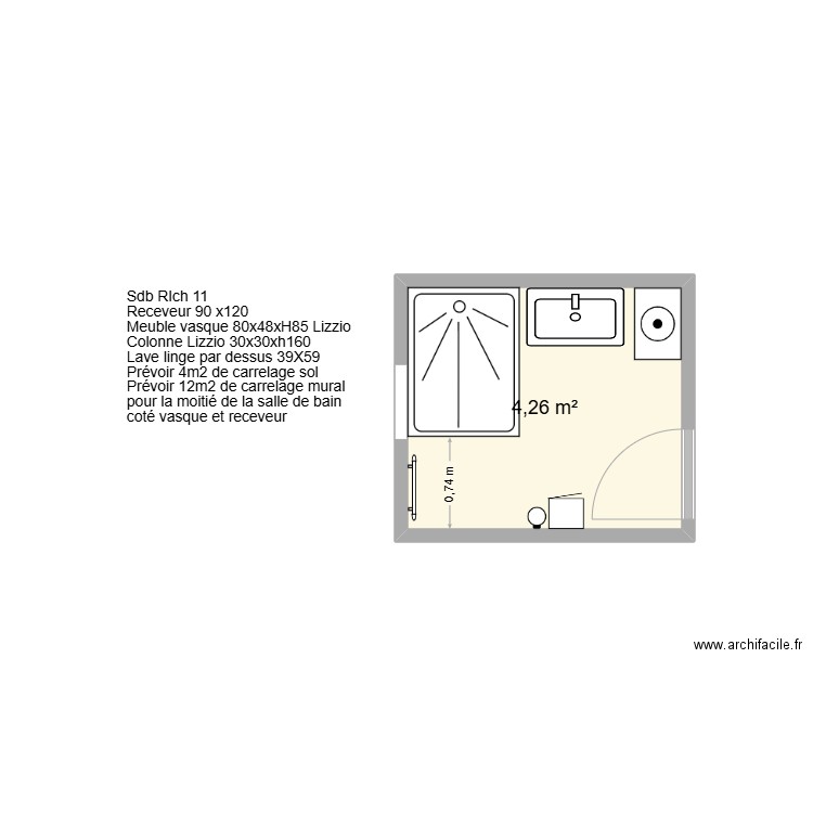 SDB RICH 11. Plan de 1 pièce et 4 m2