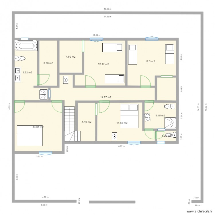 NAPHI1. Plan de 11 pièces et 95 m2