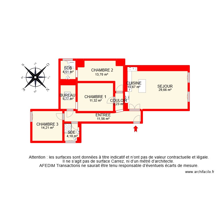 BI 9510 . Plan de 13 pièces et 115 m2