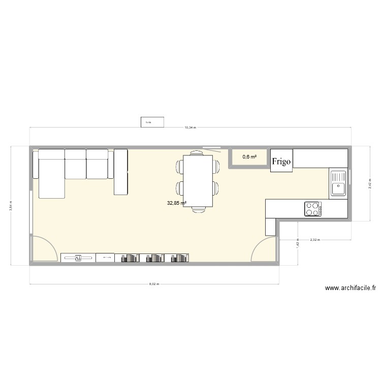 Apt1bis. Plan de 2 pièces et 33 m2